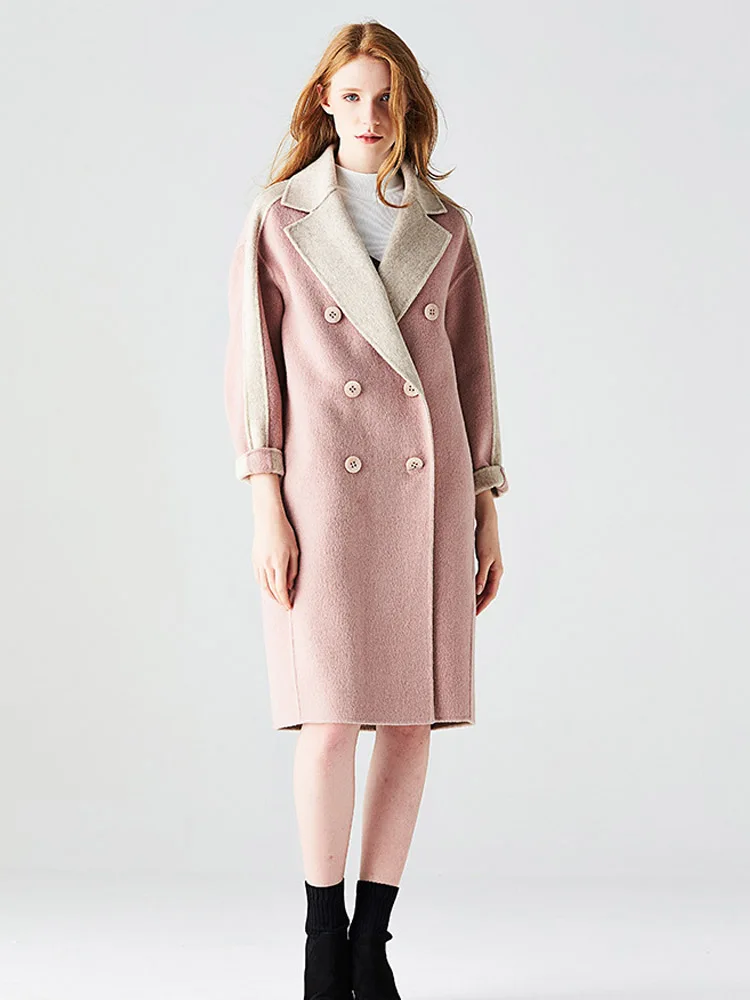 

High Quality Woolen Coat Women 2019 Autumn Winter New Double-sided Cashmere Jacket Double Breasted Solid Color Long Woolen Coats