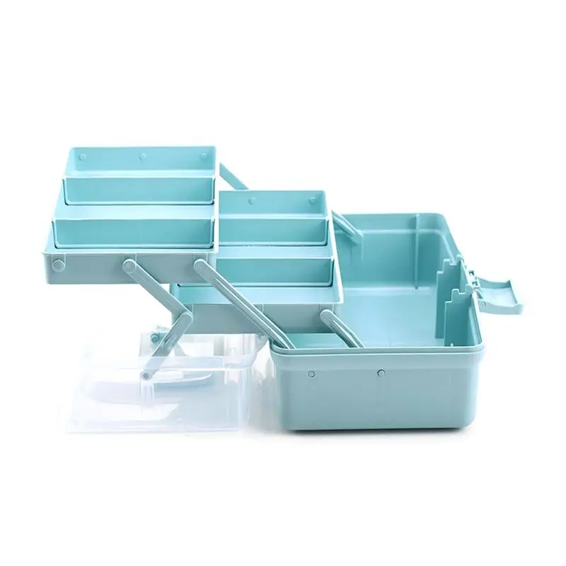 Plastic Multipurpose Portable Handled Organizer Storage Box Case with 2 Trays Small Size (Blue