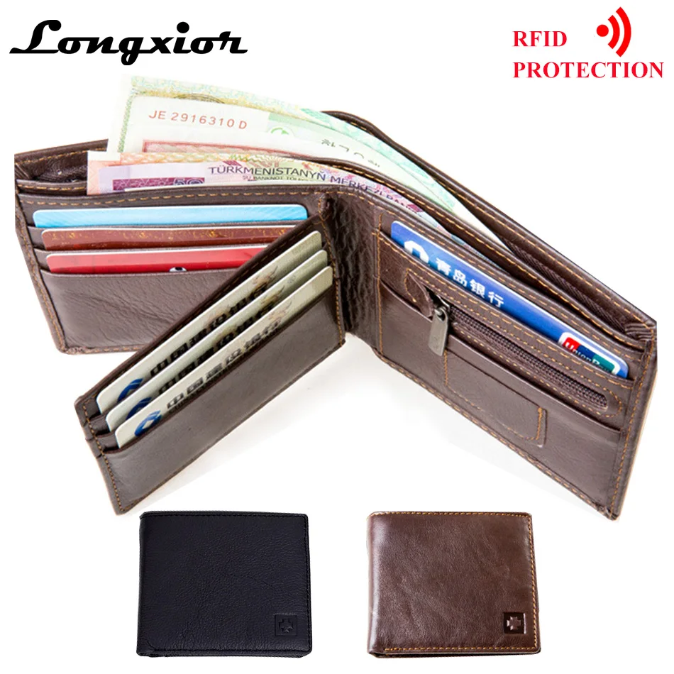 MRF1-cartera de cuero genuino con bloqueo RFID para hombre, billetera con protección el de identidad, Vintage para tarjetas de crédito - AliExpress Maletas y bolsas