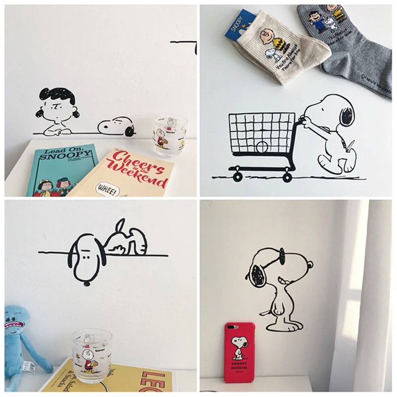 Lucu Kartun Snoopy Wallpaper Stiker Anjing Kamar Asrama Ruang Tamu