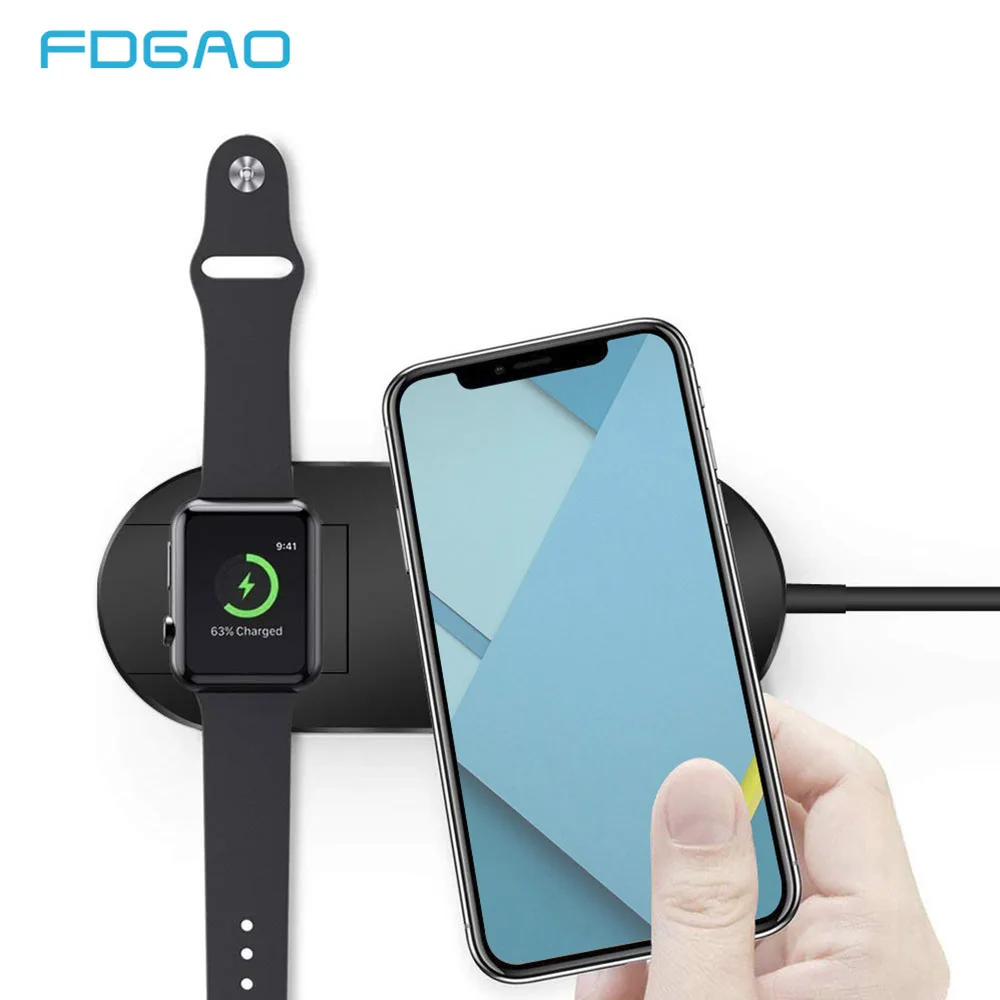 FDGAO Fast 2 in 1 Qi Wireless Charger For iPhone X XS Max