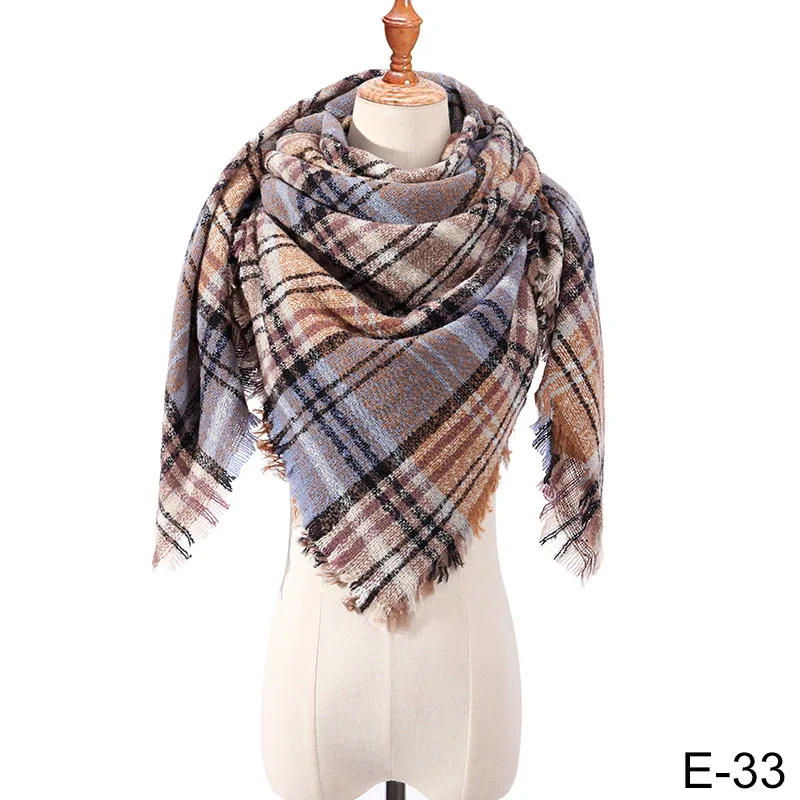 Зимний женский шарф в клетку, теплый модный треугольный шарф, независимый дизайн, весеннее женское одеяло - Цвет: 33