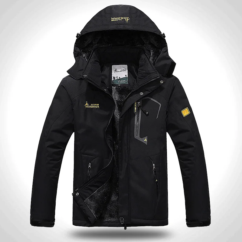 Мужская водонепроницаемая лыжная куртка, ветрозащитная дождевая куртка, зимняя теплая куртка для сноуборда, походный пуховик - Цвет: Черный