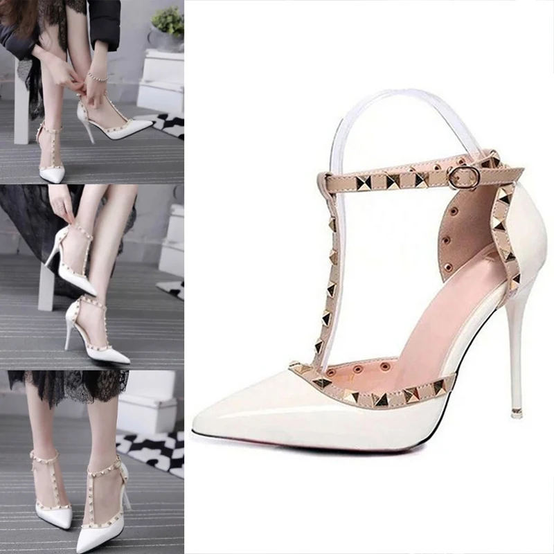 

Hot Sale Woman Pumps Women's Shoes Fashion Female Sandals Rivet Metal Decoration Pu Leather Women High Heels Drop Shipping