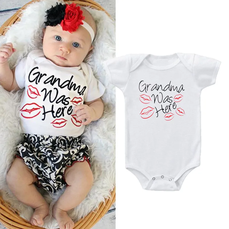 Shirerty/хлопковый комбинезон с короткими рукавами и надписью «Grandma Was Here» для новорожденных мальчиков и девочек, детский комбинезон