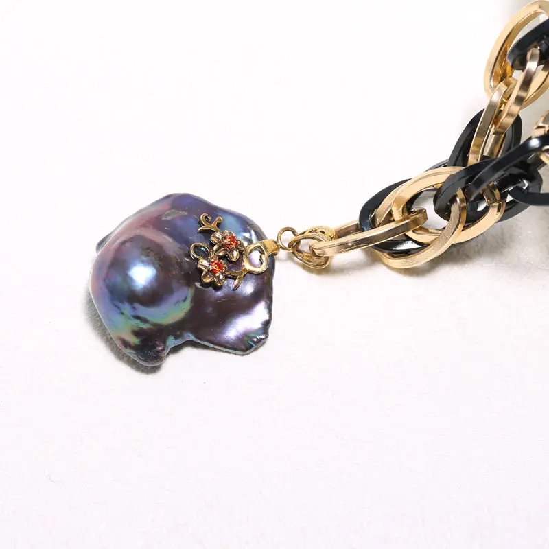 Deformity Pearl Pendant Necklace, Pearl 30 mm in Diameter, S925 Silver Pendant Head, Big Pendant Dance Wear