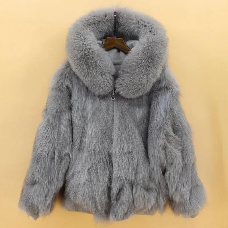 

2018 new arrival warm thick 100% genuine natural fox fur jacket thick with fur hood two sides wear Russia winter big hoody coats