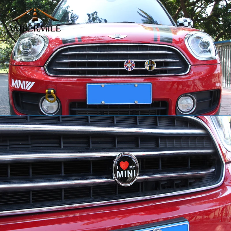 Ambermile автомобиль передний бейдж с эмблемой Grill металлические наклейки для Mini Cooper, Countryman, R55 R56 R50 R53 R60 R61 F54 F55 F56 аксессуары