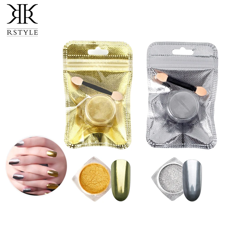 

RSTYLE Gold&Sliver Nail Glitter Magic Mirror Effect Powders Sequins Chrome Pigment Manicure Gel Nail Polish Decoration Nail Art