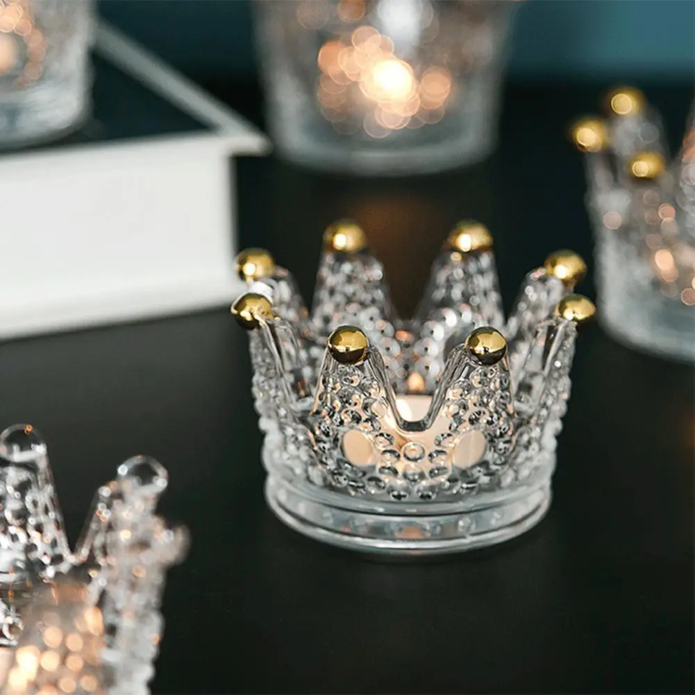 TPFOCUS Cute Crown Shape Glass Embossment Candlestick Decoration Necklace Ring Storage Plate