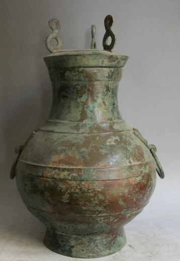 

JP S0524 18" Old Chinese Bronze Beast Head handle food water vessel portable Pot kettle