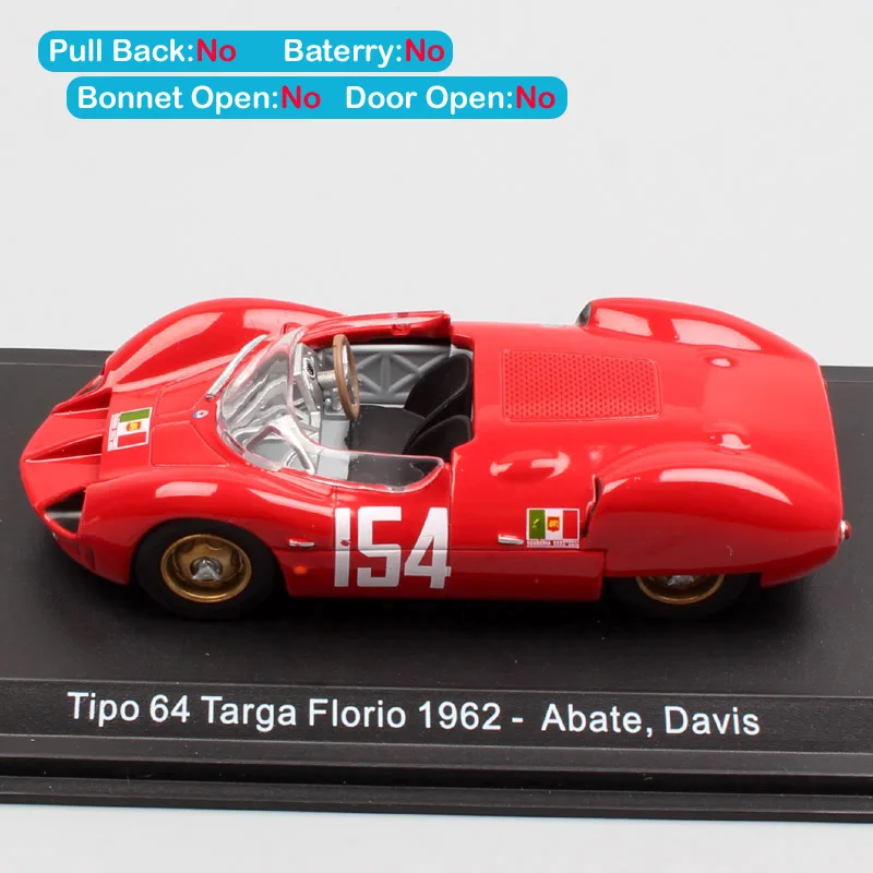 1/43 масштаб классический старый типо 64 Тарга Флорио 1962 № 154 Abate Дэвиса открытая дорога выносливость гонки литье под давлением моделирование автомобиля игрушка