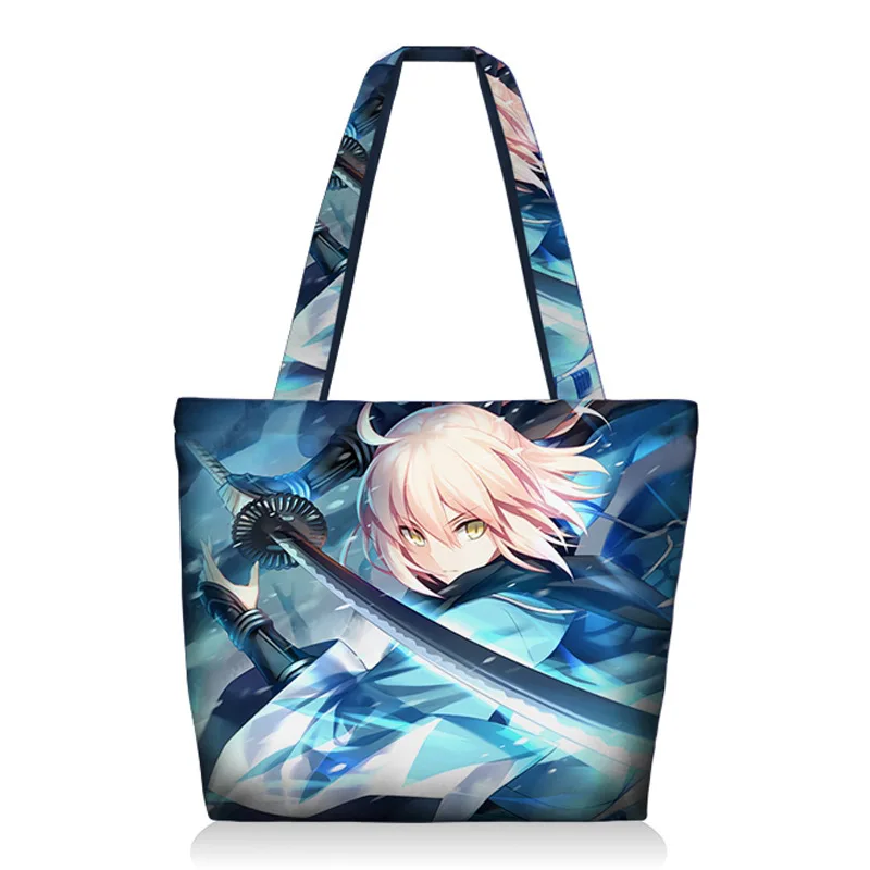 

Saber Fate Grand Order Anime Double Sides Printed Hand Bag Shoulder Bag Women Men Shopping Bag Shopper Tote Canvas Zipper Bag