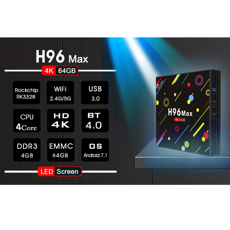 

4GB DDR3 64GB ROM H96 Pro Max H2 RK3288 Quadcore 4K HD Android 7.1 TV Box 2.4/5G WIFI H.265 With Led Screen Pk Htv Mag 256 5 Box