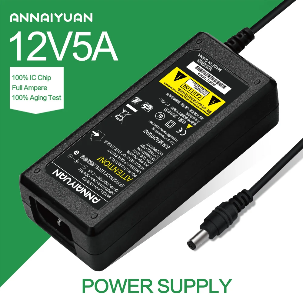 1 шт. 12V5A AC 100 В-240 В адаптер конвертер DC 12 5A 60 Вт Питание 5.5 мм x 2.1 для 5050/3528