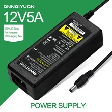 1pcs 12V5A AC 100V-240V Converter Adapter DC 12V 5A 60W Power Supply DC 5.5mm x 2.1mm for 5050/3528 LED Light LCD Monitor