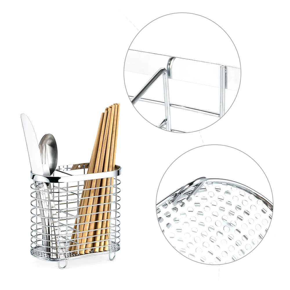 

Kitchen Utensils Drainer Rack Stand Chrome-Plated Alloy Chopstick Spoon Fork Storage Organizer Knife Sink Basket Cutlery Holder