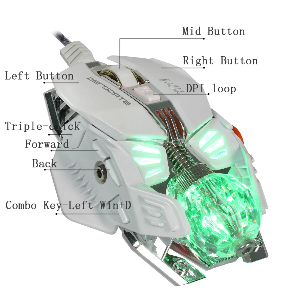  ZERODATE Wired Gaming Mouse Adjustable With LED Light 4000DPI Mice Macro Programming Gamer Mouse Fo