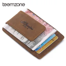 

teemzoneFree shipping Men Genuine Leather Wallet Business Casual Credit Card ID Holder with Strong Magnet Money Clip