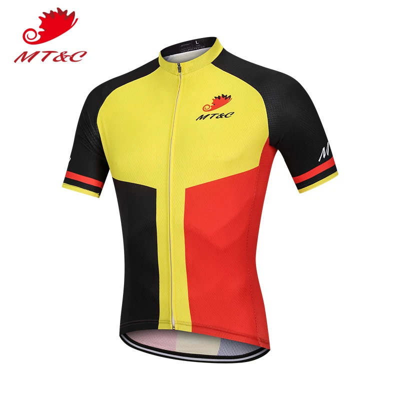 

MT&C Man Cycling Zipper Jersey Yellow Black Red Stripes Breathable Clothes Quick Dry Bicycle Spring Summer Sportswear Clothes