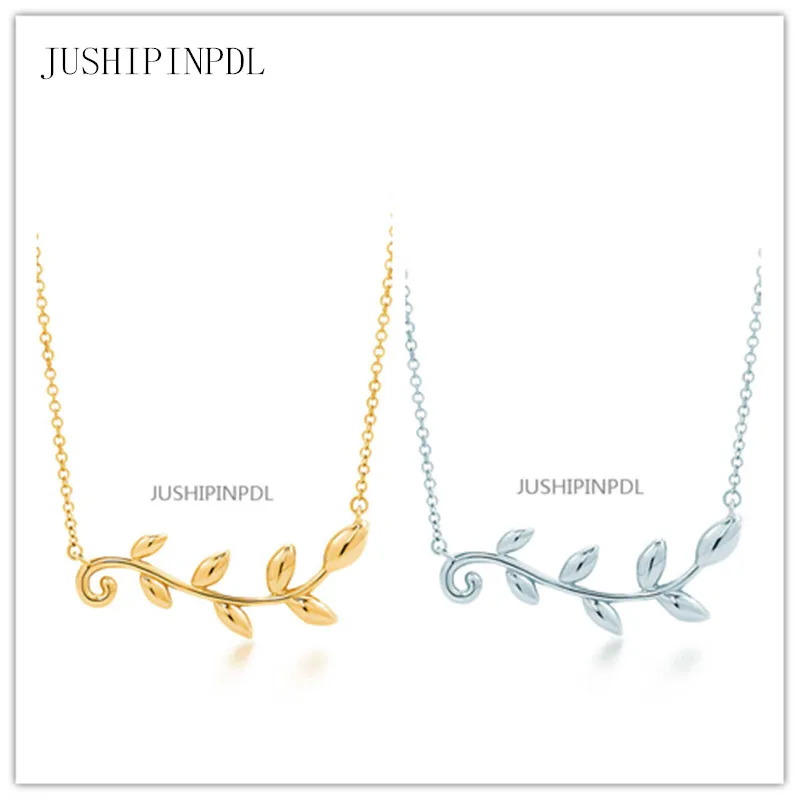 

TIFF100% pure silver 925 classic popular plant leaves golden ms white gold necklace pendant jewelry gifts