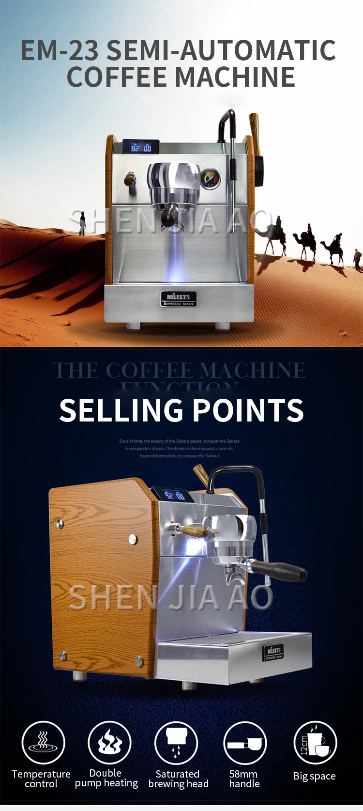 EM-23 New Italian Coffee Maker Pump type Pressure Milk Foam semi-automatic Espresso Coffee Machine 220V/50-60Hz