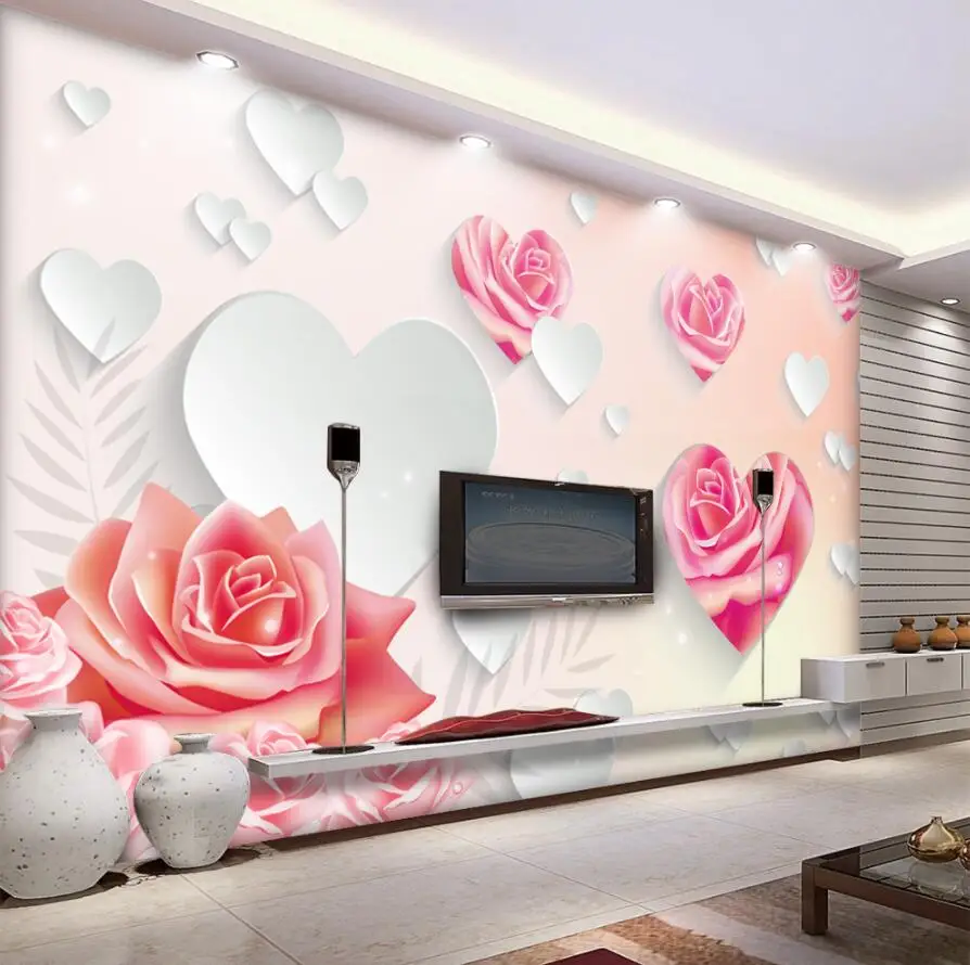 Beibehand-papel de parede personalizado 3d, rosa, coração, estéreo, plano  de fundo, parede, sala de estar, quarto, murais de fundo 3d - AliExpress, image size:894x890