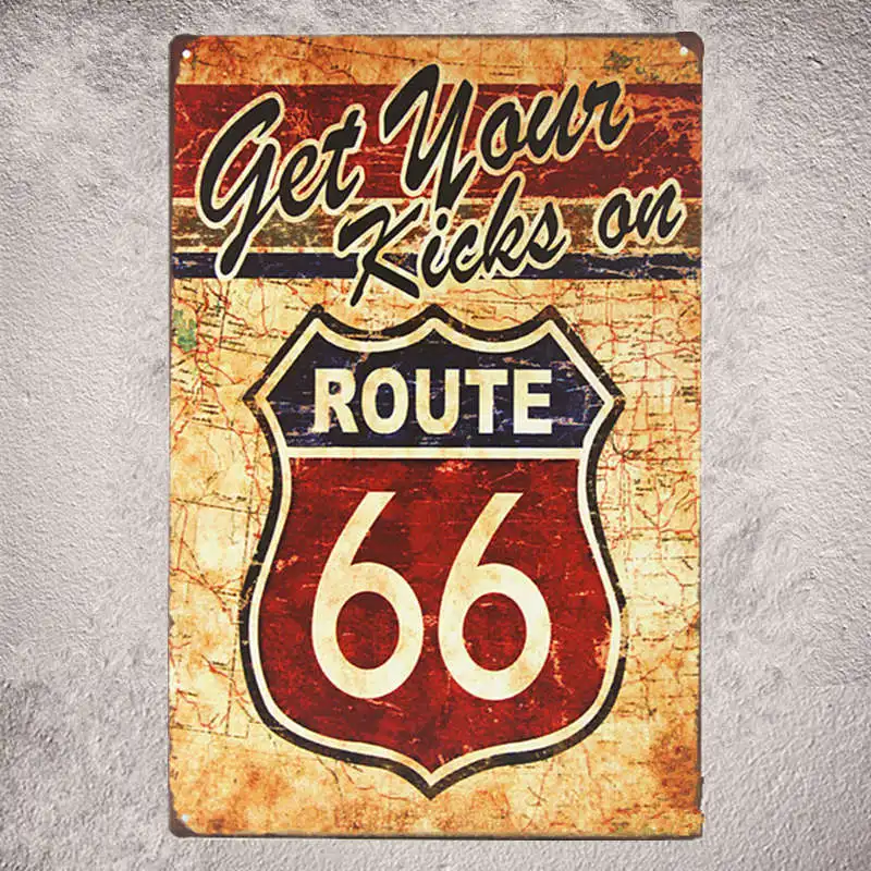 Metal signs Tin Plaque US Route 66 Garage sign Pin up Car Bar Rustic Restaurant Pub Bar Home Wall Stickers Decor