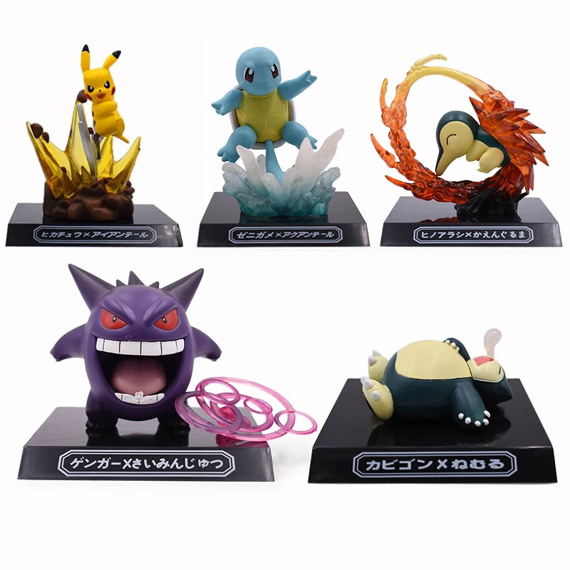 

5 Style Anime GK Pikachu Squirtle Gengar Cyndaquil Snorlax Boxed PVC Action Figure Collection Model Doll Toys Gift