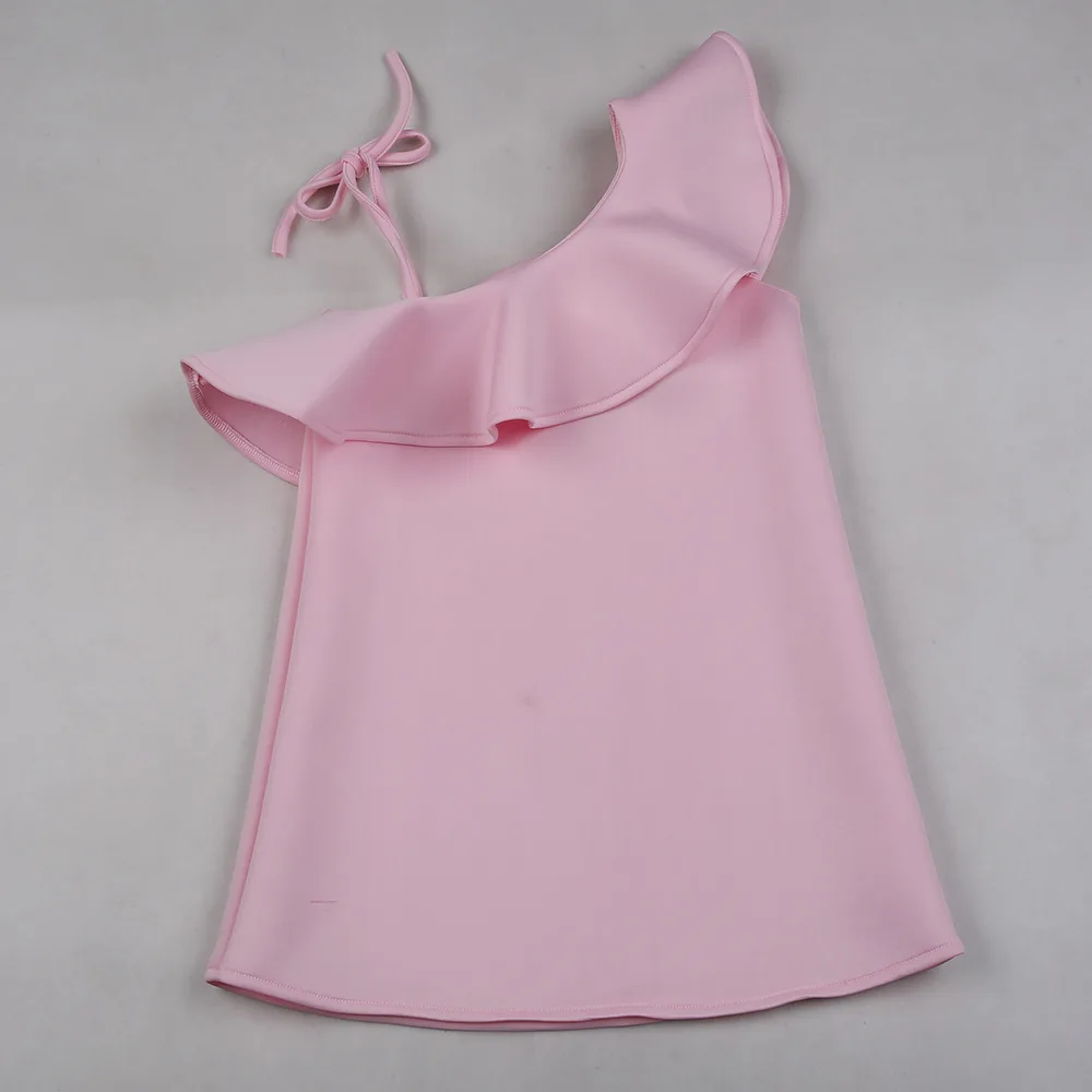 Perempuan Off Bahu Halter Gaun Ruffles Sederhana Warna Pink Dresses