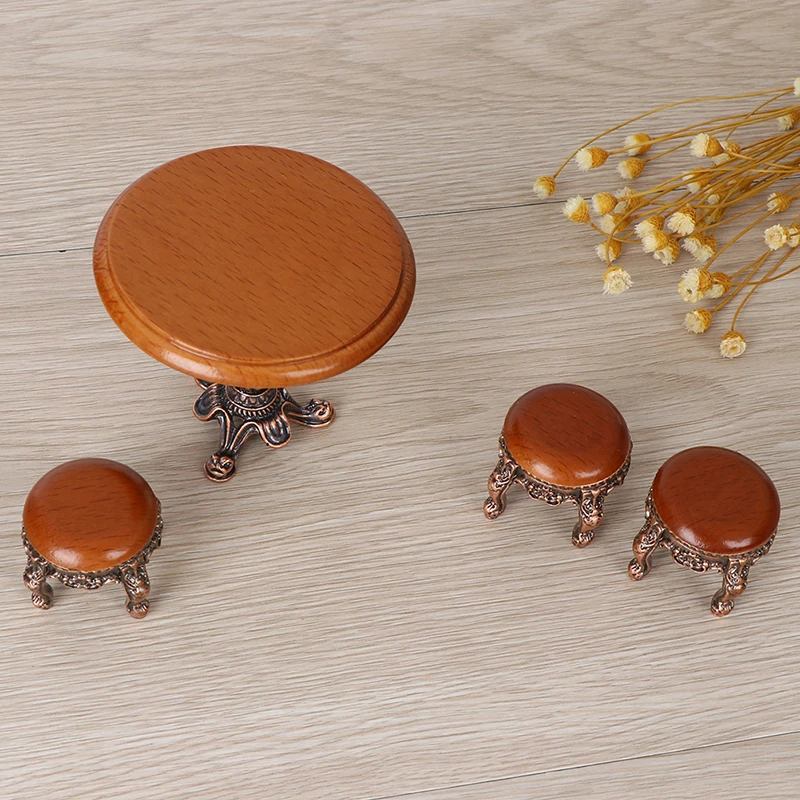 1/12 деревянный кукольный домик миниатюрная деревянная мебель миниатюрный круглый Деревянный кофейный стул/стол Новинка