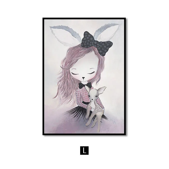Розовая детская девочка настенные цветок Холст Картина лошадь Лебедь плакаты на скандинавскую тему и принты настенны - Цвет: L
