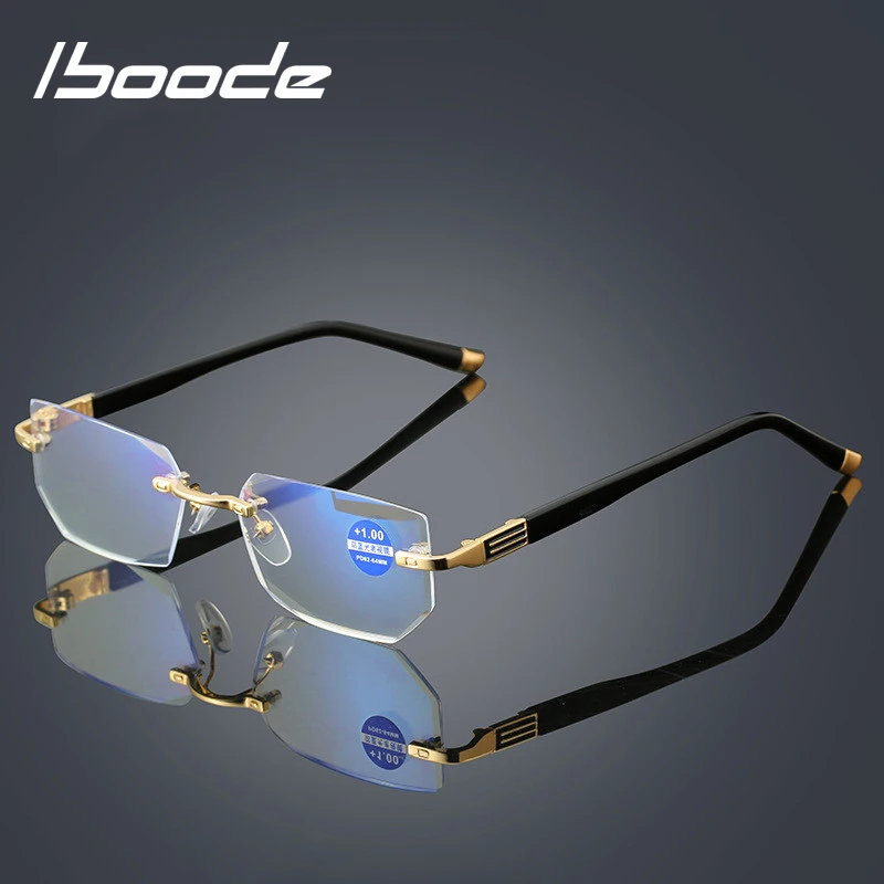 

iboode Anti Blue Ray Rimless Computer Reading Glasses Men Women Blue Light Blocking Unisex Presbyopia Eyewear for Reader diopter