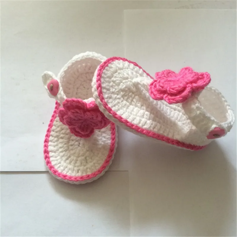 QYFLYXUEQYFLYXUE-вязаная детская обувь, детские белые Вьетнамки с цветами для девочек, Размеры 0-12 месяцев