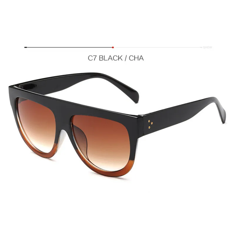 Oulylan плоский верх негабаритных солнцезащитных очков для женщин Роскошные градиентные солнцезащитные очки для женщин Большая оправа UV400 - Цвет линз: C7 Black Cha