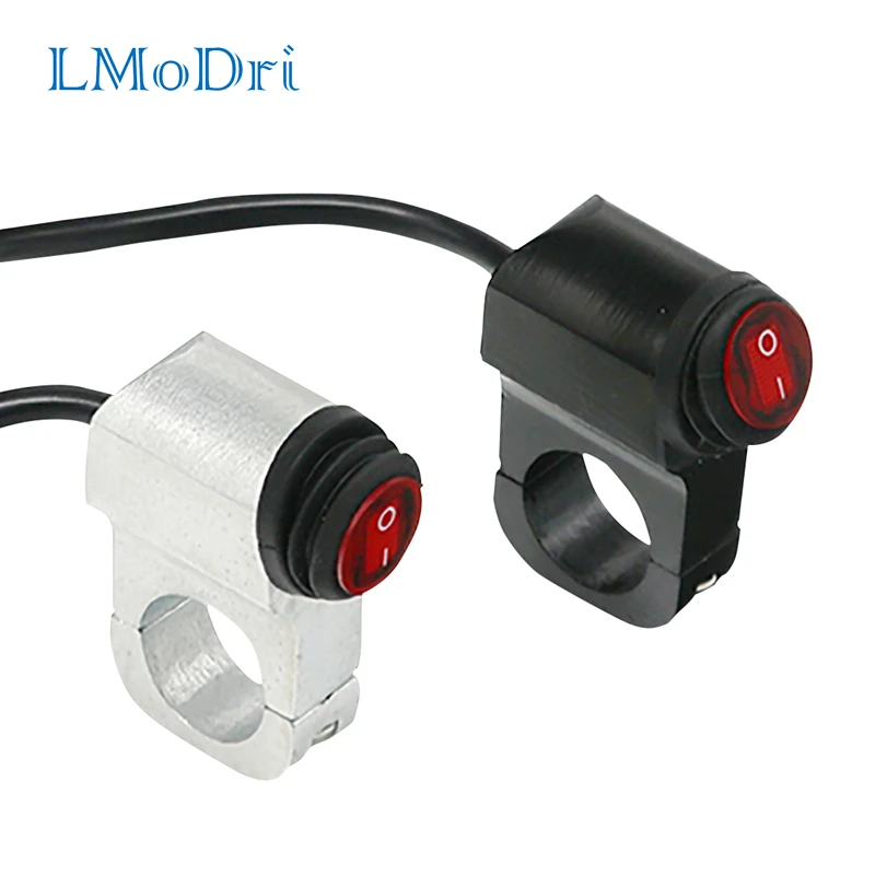 

LMoDri Motorcycle Aluminium Alloy Switches 7/8" 22mm Handlebar Headlight Switch and 3 Wires with Red Led Light 12v 16A 2 Color