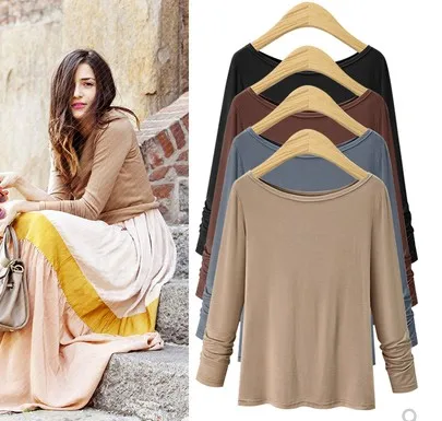 Женские однотонные футболки с длинными рукавами больших размеров, футболки с круглым вырезом, топы, весенне-осенние Рубашки, черные, серые, повседневные, XL 6XL, Женская Базовая рубашка