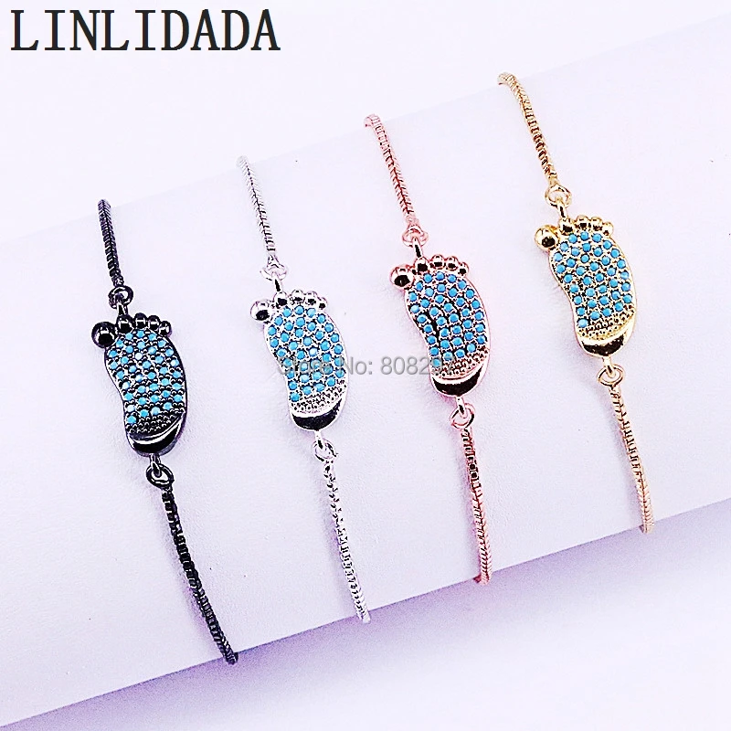 10 шт. Высокое качество медь микро проложить крошечные синие каменные ноги/ноги разъемы очаровательные браслеты для женщин и мужчин модные ювелирные изделия