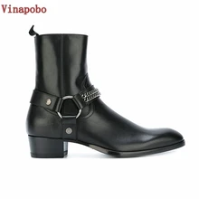 British Style Mens Chelsea Boots Elegant Slip-On Male Real Cow Leather Ankle Boots Trendy Fashion Ring Chain Men Casual Shoes цена British Style Mens Chelsea Boots Elegant Slip-On Male Real Cow Leather Ankle Boots Trendy Fashion Ring Chain Men Casual Shoes цены онлайн