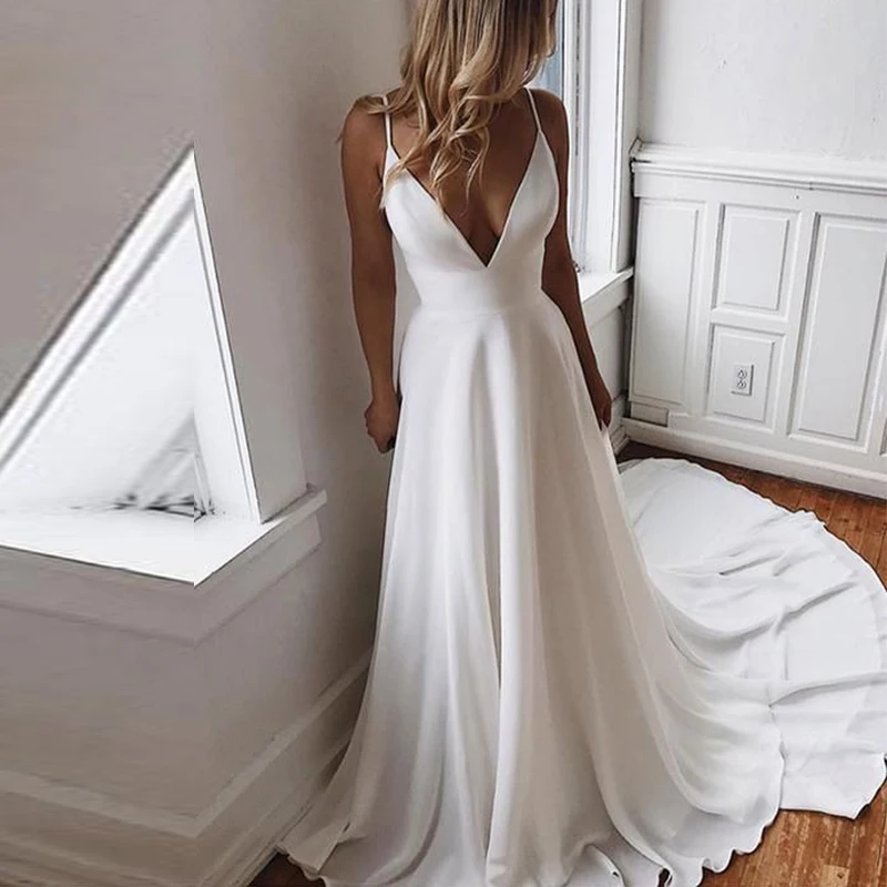 Vestido De Novia Playa сексуальное шифоновое свадебное платье с v-образным вырезом на