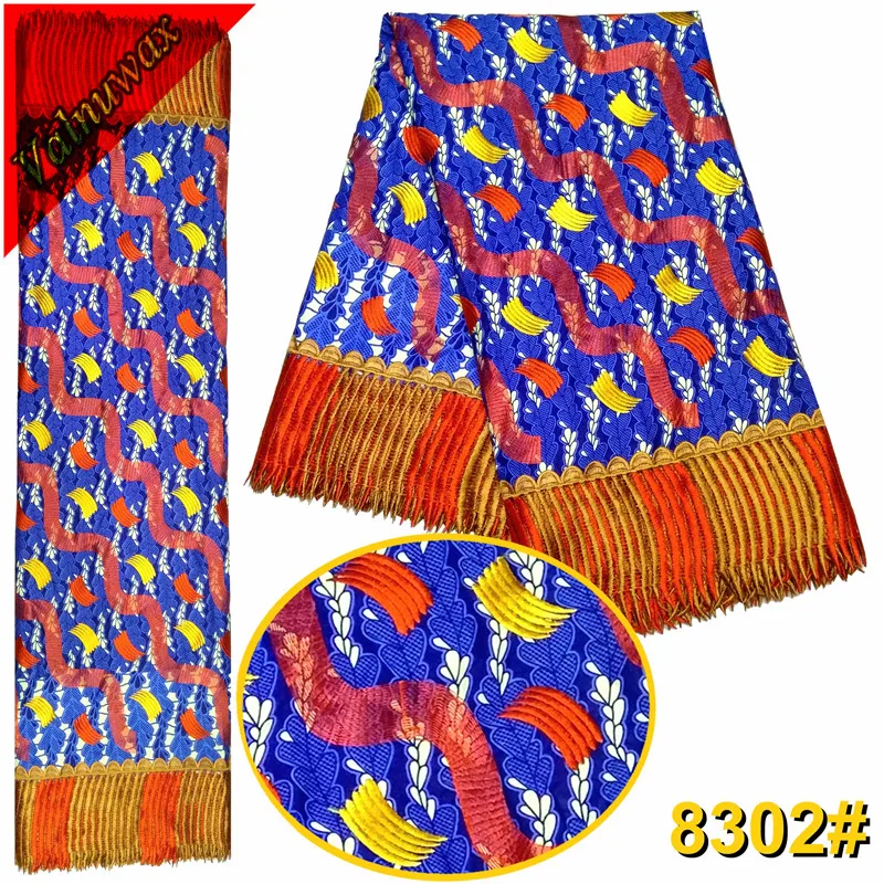 

New Design Ployester Embroidery Ankara African Wax Print Lace Fabric With 6 Yards For Sewing /QD8302#