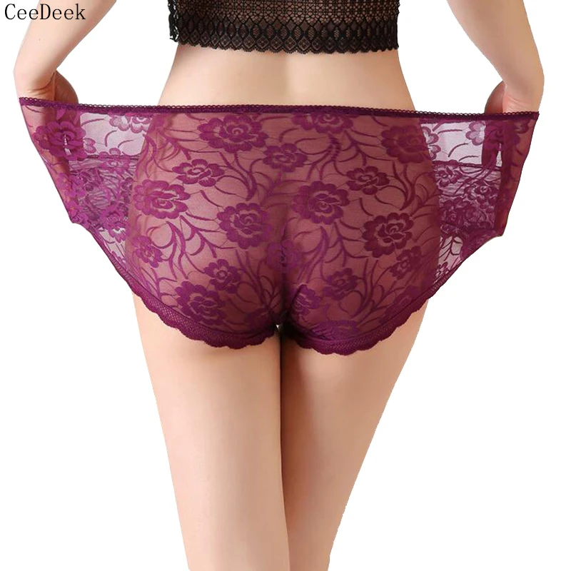 Large Size Transparent Lace Underwear High Waist Sexy Panties for Women Flower Patterned Briefs XxL XxxL XxxxL Black Underpants