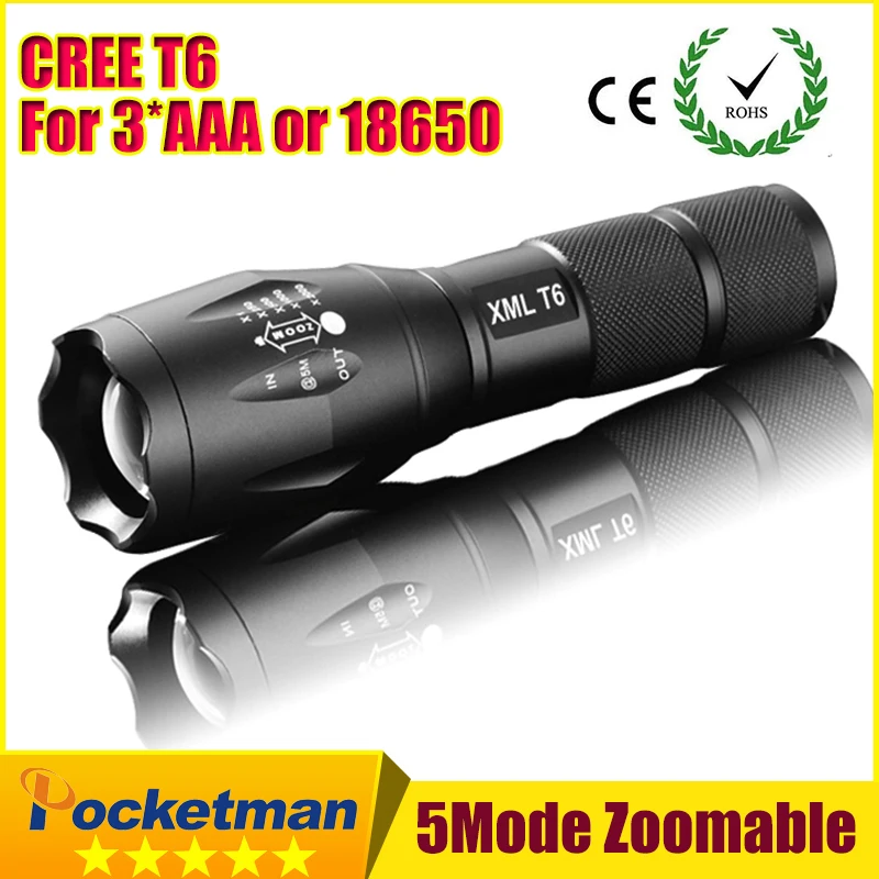 

XM-L T6 3800 Lumens Zoomable LED Flashlight Varifocal LED Torches Light 3xAAA or 1x18650 For camp Hunt Fishing Repair