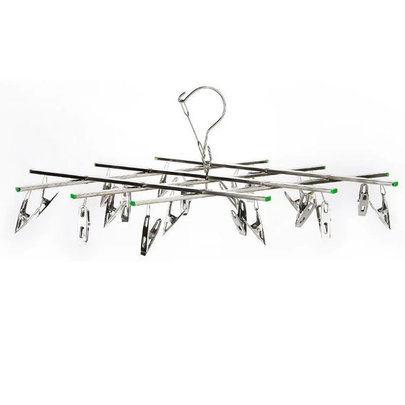 

Windproof Laundry Socks Gloves Clothes Hanger Collapsible Stainless Steel Hanging Rack 20 Clothespin Drying Racks Outdoor