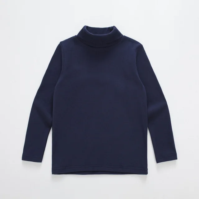Осенне-зимняя мягкая однотонная детская футболка для мальчиков хлопковые базовые рубашки с длинными рукавами для девочек Детская футболка с высоким воротником футболки, BC364 - Цвет: navy blue