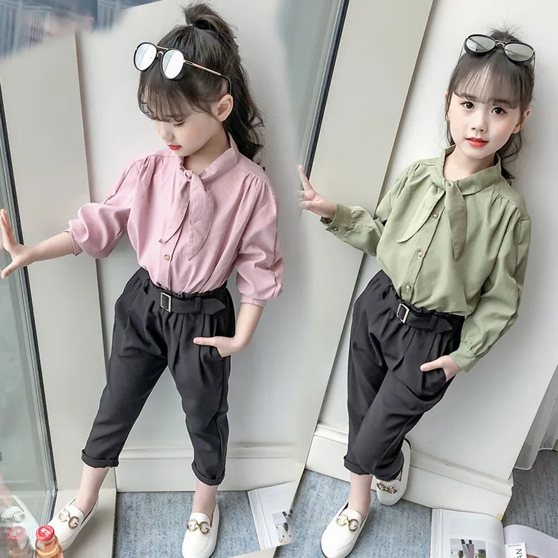 

Casual Girls Clothes Sets Long Sleeve Shirts + Loose Trousers 2PC Suits Fashion Baby Kids Outfits Vestidos for 6 8 10 12 Years