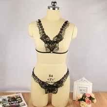 Фетиш одежда черный сексуальный кружевной бюстгальтер+ трусики Открытая грудь клетка бюстгальтер кружевной комплект трусов интимный бондаж белье 90's одежда в стиле рейв O0348