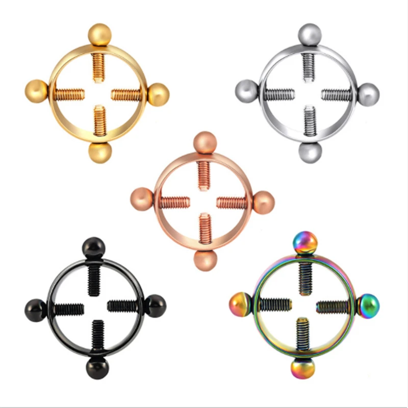 

2PCS/Lot Stainless Steel Titanium Round Non-Piercing Nipple Ring Gold Silver Color Shield body piercing jewelry Fake Piercing