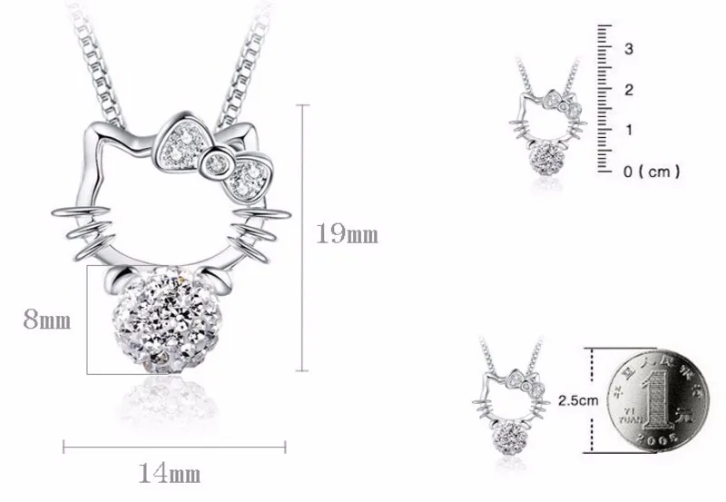 Anenjery, 925 пробы, серебряные со стразами, с подвеской в виде кошки, ожерелье для женщин, подарок 45 см, Бамбуковая цепочка, колье, ожерелье-колье, S-N87