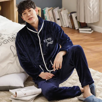 

Mens Pyjama Winter Pajamas Thick Warm Flannel Men Pajama Set Long Sleeve Turn-down Collar Casual Plus Size Men Sleepwear Pijamas